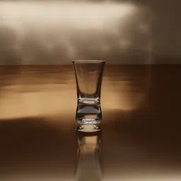 Realistic Blender 3D model of a clear vodka glass with a reflective surface on a dark backdrop.
