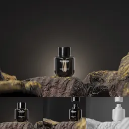 Bottle perfume on rocky surface