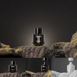 Bottle perfume on rocky surface