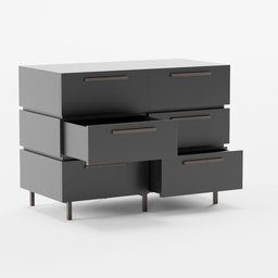 3D model of a posable black drawer, searchable and unique for digital hall design in Blender 3D.