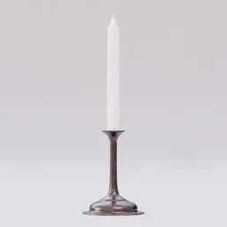 Realistic 3D-rendered candlestick with white candle, optimized for Blender rendering and artistic visualization.
