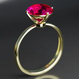 Detailed 3D rendering of a golden ring with a large pink gemstone, compatible with Blender software.