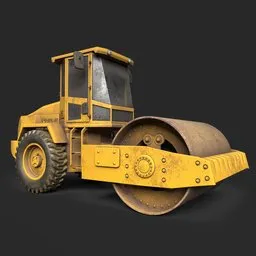 Highly detailed yellow road roller 3D model, accurately scaled for Blender 3D visualization and industrial design.