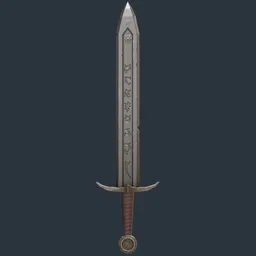 Engraved Medieval Sword shine metal Game ready