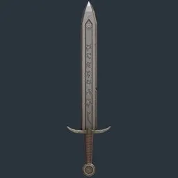 Engraved Medieval Sword shine metal Game ready