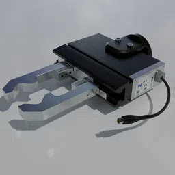 Detailed 3D model of a two-finger robotic gripper, mobile fingers, optimized for Blender animation.