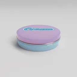 Detailed 3D rendering of a blue and pink cosmetic metal can with "Cream" logo designed in Blender.