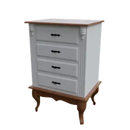 Detailed 3D model of a vintage Louis XV style four-drawer bedside table for interior design in Blender.