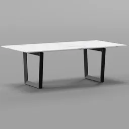 "Poltrona Frau's Bolero rectangular table in Blender 3D, featuring a white marble top and timber legs. This minimalist desk has sleek lines and a powerful blue frame, perfect for trendy artforum interiors. A high-quality 3D model by Diego Koi, with a long white and gray concrete sheath."