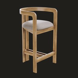 High-quality 3D render of a wooden counter stool with a cushioned seat, compatible with Blender for technical modeling.