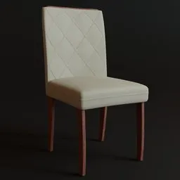3D Blender model of a quilted padded dining chair with wooden legs, ideal for interior rendering.