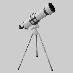 "Cartoon-style white telescope with Rig 3D model for Blender 3D. Ideal for medical or celestial-related projects. Designed by Ma Quan."