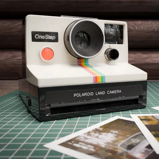 Detailed 3D render of a vintage Polaroid OneStep Camera with PBR textures, ideal for Blender Cycles.