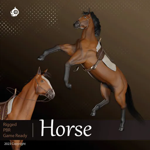 Detailed 3D horse model, textured and rigged for Blender, ideal for animation and game development.