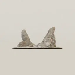 Detailed twin peak rock 3D model for Blender, realistic texturing, suitable for virtual landscapes.