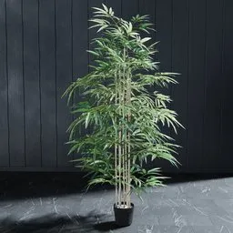 "Artificial Bamboo 150cm 3D model for Blender 3D - created from linked copy objects, easily customizable with rotatable and deletable leaves. This realistic plant can be put in a flowerpot of your choice and is perfect for any interior design project."