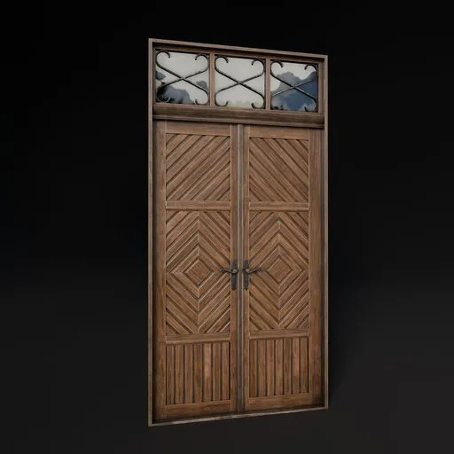 Wooden Double Front Door with Glass Transom