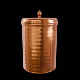 Realistic 3D model of a textured copper canister with lid, designed for Blender renderings and kitchen visuals.