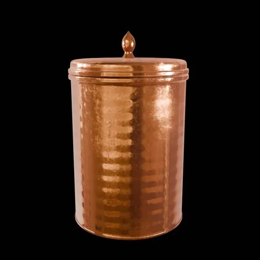 Realistic 3D model of a textured copper canister with lid, designed for Blender renderings and kitchen visuals.