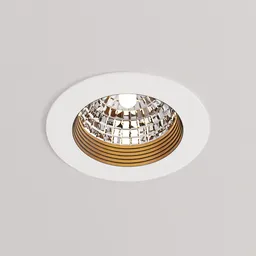 3D modeled ceiling spotlight, Blender compatible, with intricate gold detail and reflective surface, ideal for modern interior rendering.