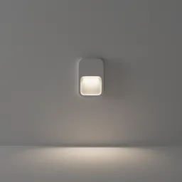 3D rendering of a modern wall-recessed stair light illuminating softly in Blender.