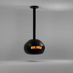 3D-rendered minimalist ceiling fireplace model with sleek black design, suitable for Blender interior visualization.