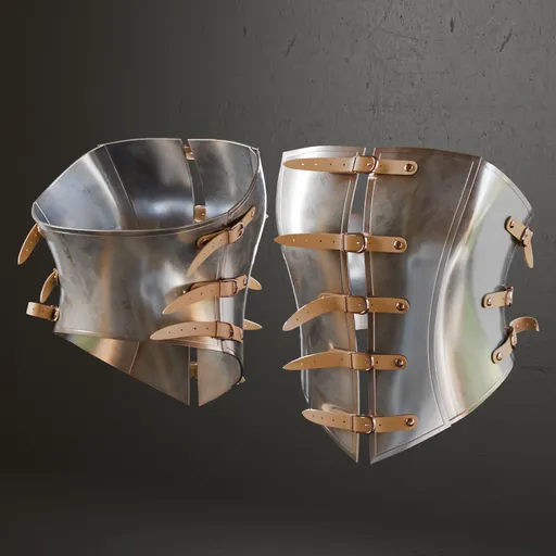 Detailed 3D model of metal armor with realistic anatomy, straps, ready for Blender, low poly with subdivision.