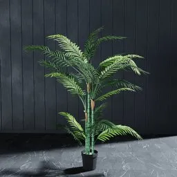 Highly detailed Blender 3D model of an artificial palm tree for interior design visualization.