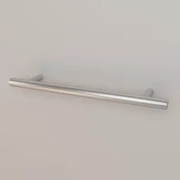 Detailed 3D rendered model of a sleek, modern silver cabinet handle, compatible with Blender for architectural designs.