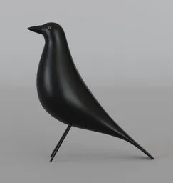 Elegant 3D model of a minimalist black bird, ideal for enhancing digital interior design projects, rendered in Blender.