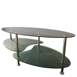 Detailed 3D rendering of glass coffee table with sleek chrome supports, ideal for Blender 3D modeling projects.