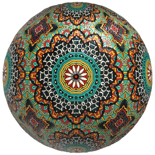 Highly detailed PBR seamless mandala tile texture for 3D modeling with customizable color, roughness, and displacement settings.