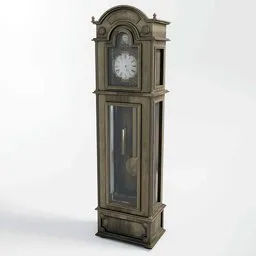 Realistic 3D model of an intricately detailed antique oak grandfather clock for Blender.