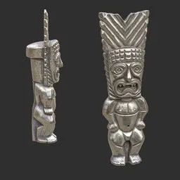 Tiki God Sacred Crown Statue Silver