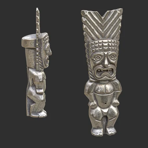 Tiki God Sacred Crown Statue Silver
