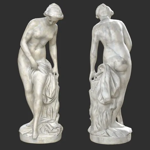 Antique Bathing Goddess Statue White