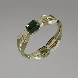 High-quality 3D fantasy ring with a green emerald, intricate gold band design, optimized for Blender Cycles.