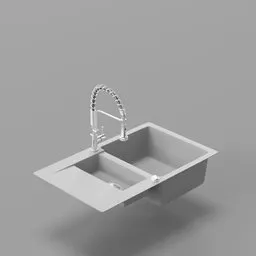 "A high-quality 3D model of an artificial stone sink with a shower mixer, perfect for kitchen designs. Created using Blender 3D software, this detailed render showcases the sink's sleek design and Japanese-inspired style."