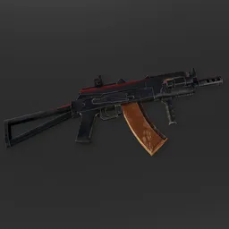 Detailed 3D rendering of an AK-74u rifle, compatible with Blender for military-themed visualizations.