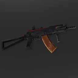 "Highly detailed AK-74U 3D model for historic military enthusiasts. Realistic textures and color with an auto repair text on its side. Perfect for Blender 3D users."