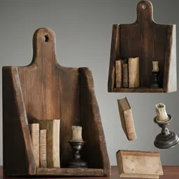 Antique Wall Shelf with Books
