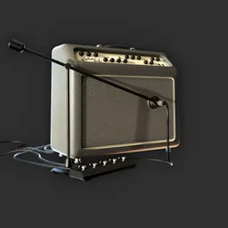 Detailed Blender 3D model of a guitar amplifier with a microphone, ideal for stage setups.