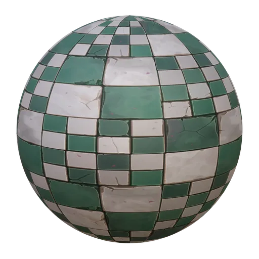 Green and white stylized PBR material for Blender 3D, suitable for game design.