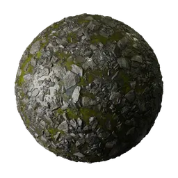 High-resolution PBR Blender 3D material texture of wet, mossy rocky ground suitable for photorealistic terrain rendering.