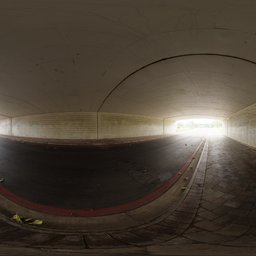360-degree HDR image of a tunnel with sunlight at the end, ideal for realistic lighting in 3D scenes.