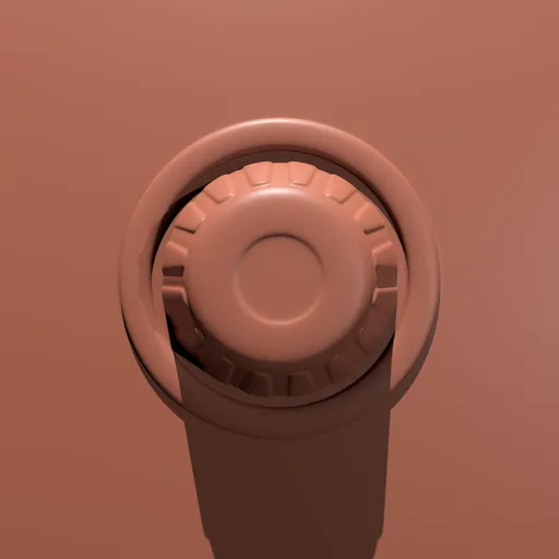 3D Knob Dial Brush imprint for Blender, greeble sculpting tool for industrial model detailing.