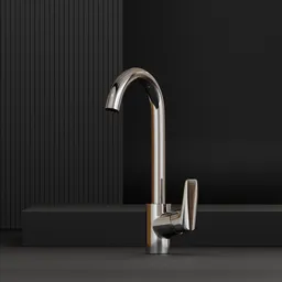 Realistic 3D-rendered chrome kitchen faucet model for Blender, high detail for architectural visualization.