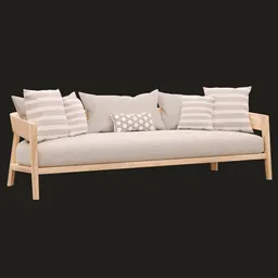 Detailed 3D model of a modern sofa with cushions, ideal for interior visualization in Blender.