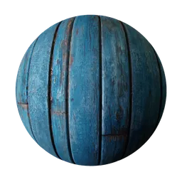 High-resolution blue painted wood texture with realistic grain and displacement mapping for PBR shading in 3D models.