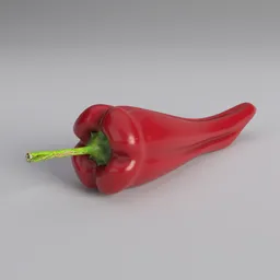 "Handmade high-poly Florina pepper 3D model optimized for Blender 3D. Detailed and realistic, with a green stem and red pepper body. Perfect for fruit and vegetable renders."